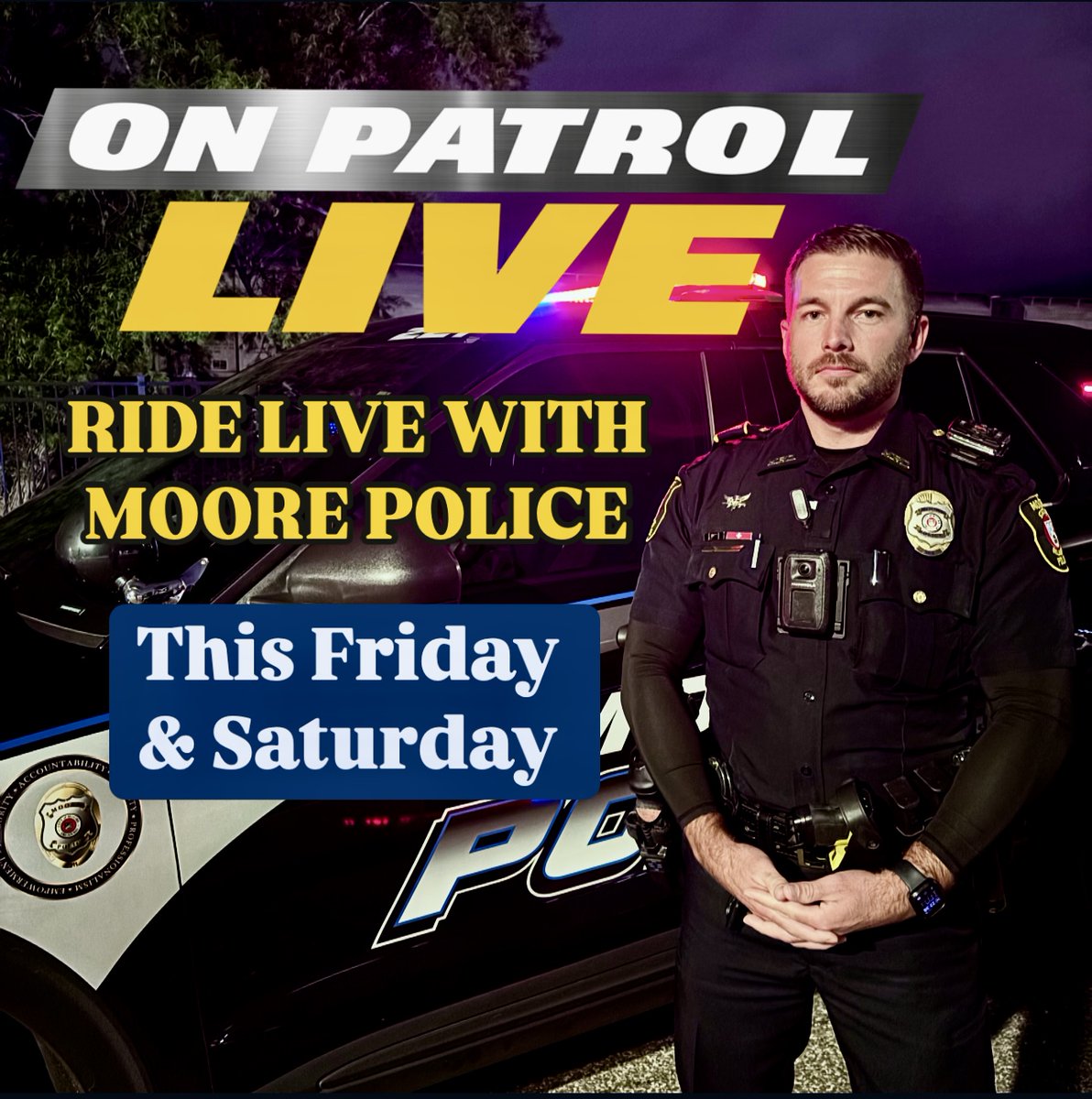 OnPatrolLive's tweet image. ⚠️NEW DEPT⚠️

Welcome to the Moore Police in Oklahoma! Watch them on patrol live starting Friday night. #OnPatrolLive #OPLive #OPNation
