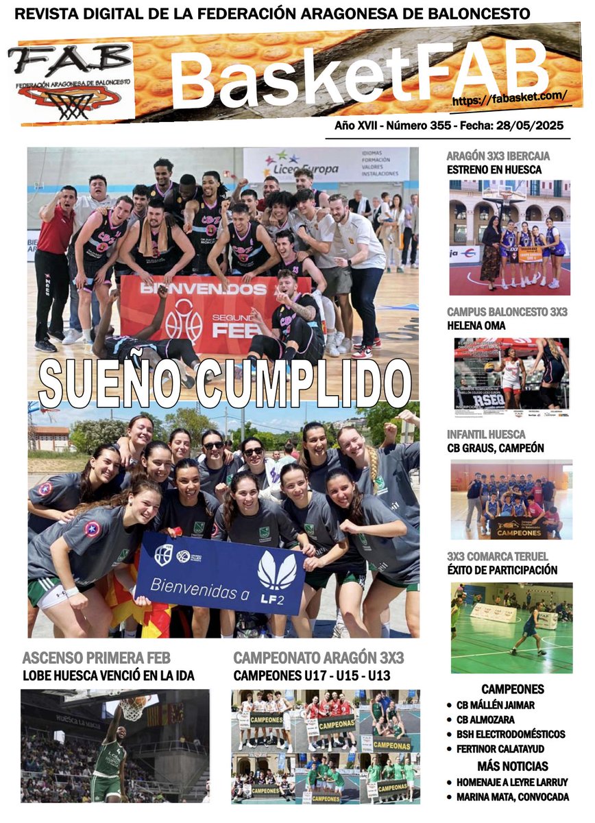 El equipo de 1ª Nacional, merecida portada en la revista <a href="/FabasketAragon/">FABASKET</a> , junto a los amigos de <a href="/cbzaragoza/">Club Baloncesto Zaragoza</a> y los logros en el Cto Aragón 3x3. Felicidades a todos¡¡💚
