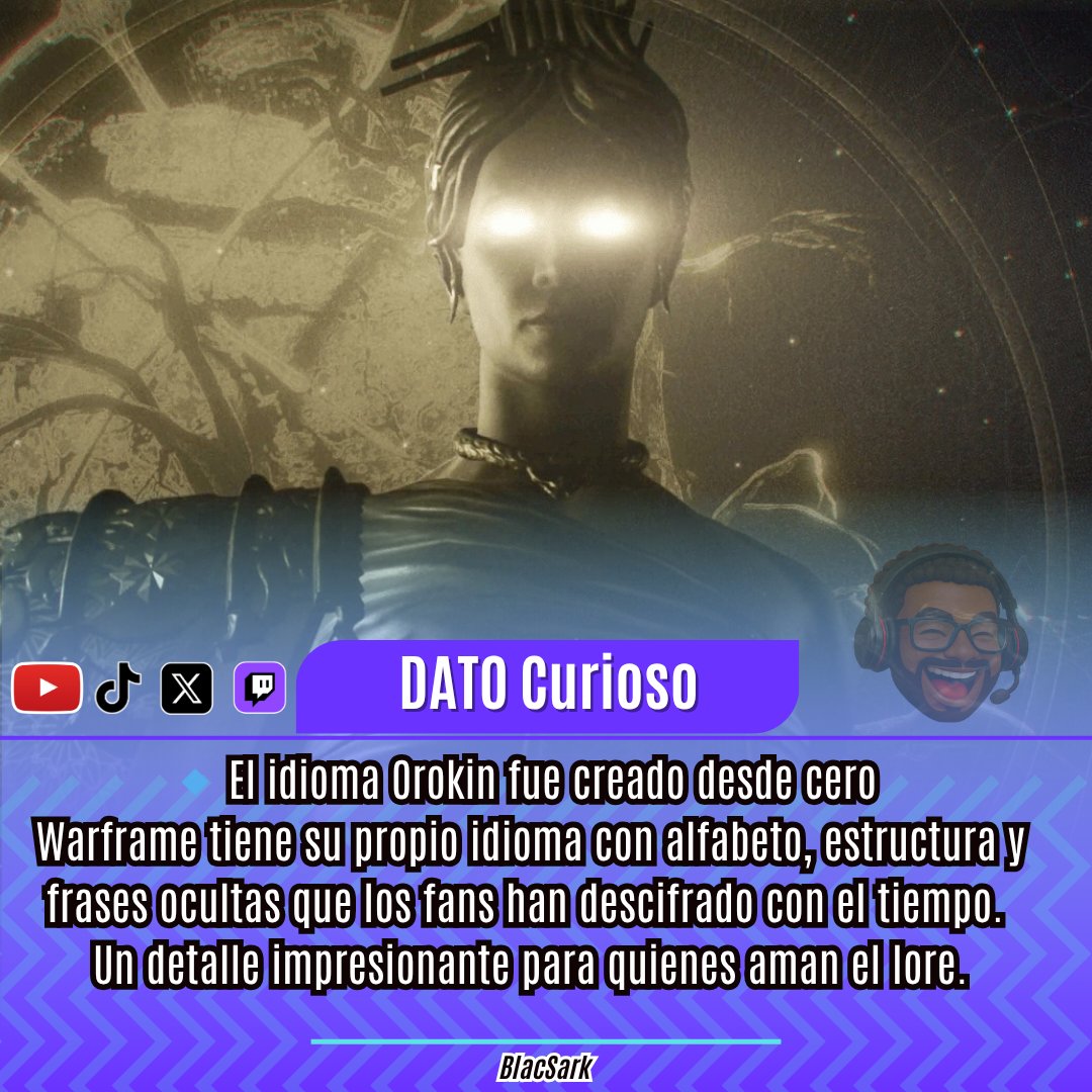 BlacSark's tweet image. ☝DATO CURIOSO
📜 El idioma Orokin fue creado desde cero
Warframe tiene su propio lenguaje, con alfabeto, estructura y frases ocultas que los fans han descifrado con el tiempo.
Una joya para los amantes del lore.

#Orokin #LoreWarframe #Curiosidades #GamingLatam #tennocreate