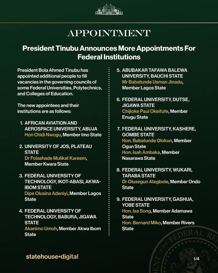 osborn_ook's tweet photo. President Tinubu Announces More Appointments For Federal Institutions https://t.co/tHJucOHxE3