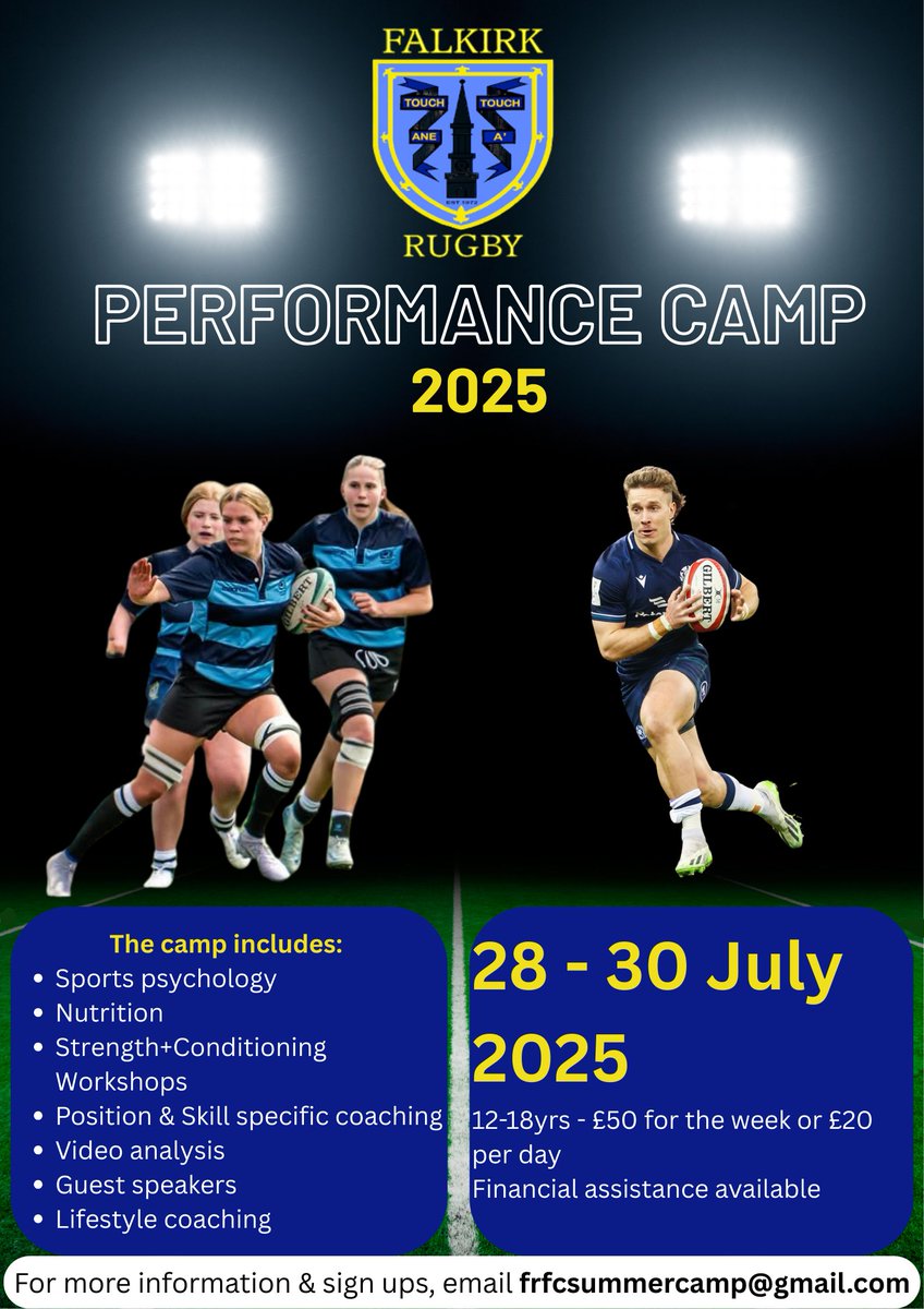 Falkirk RFC Youths (@frfcyouths) on Twitter photo π’Our official <a href="/FalkirkRFC/">Falkirk Rugby Club</a> Youth Summer Camps are back!π’
πβ½οΈπΎFirst up our Minis multisport Camps taking place on 7-11 & 14-18 July.
πͺWe also have the return of our Midis Performance Camps with 3 days of 'training like a pro!'
Please email frfcsummercamp@gmail.com for info π’Our official <a href="/FalkirkRFC/">Falkirk Rugby Club</a> Youth Summer Camps are back!π’
πβ½οΈπΎFirst up our Minis multisport Camps taking place on 7-11 & 14-18 July.
πͺWe also have the return of our Midis Performance Camps with 3 days of 'training like a pro!'
Please email frfcsummercamp@gmail.com for info
