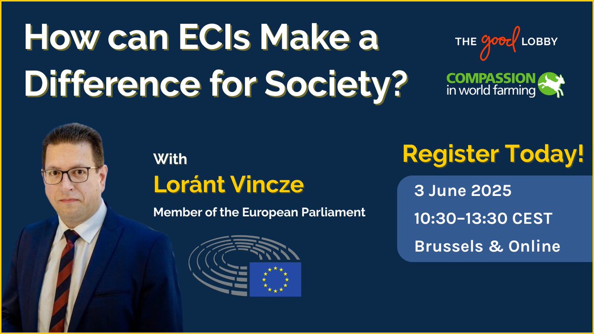 Vincze Loránt (@vinczelorant) on Twitter photo 🗳️ As <a href="/Europarl_EN/">European Parliament</a> Standing Rapporteur on the ECIs and lead of <a href="/MSPI_EU/">#MinoritySafePack Initiative</a>, I’ve seen where citizens' initiatives deliver and where they stall. 🇪🇺
🤝Proud to speak on June 3 in Brussels about how to unlock the full potential of citizens' initiatives. <a href="/TheGoodLobby/">The Good Lobby</a> <a href="/CIWF_EU/">Compassion in World Farming EU</a> 🗳️ As <a href="/Europarl_EN/">European Parliament</a> Standing Rapporteur on the ECIs and lead of <a href="/MSPI_EU/">#MinoritySafePack Initiative</a>, I’ve seen where citizens' initiatives deliver and where they stall. 🇪🇺
🤝Proud to speak on June 3 in Brussels about how to unlock the full potential of citizens' initiatives. <a href="/TheGoodLobby/">The Good Lobby</a> <a href="/CIWF_EU/">Compassion in World Farming EU</a>