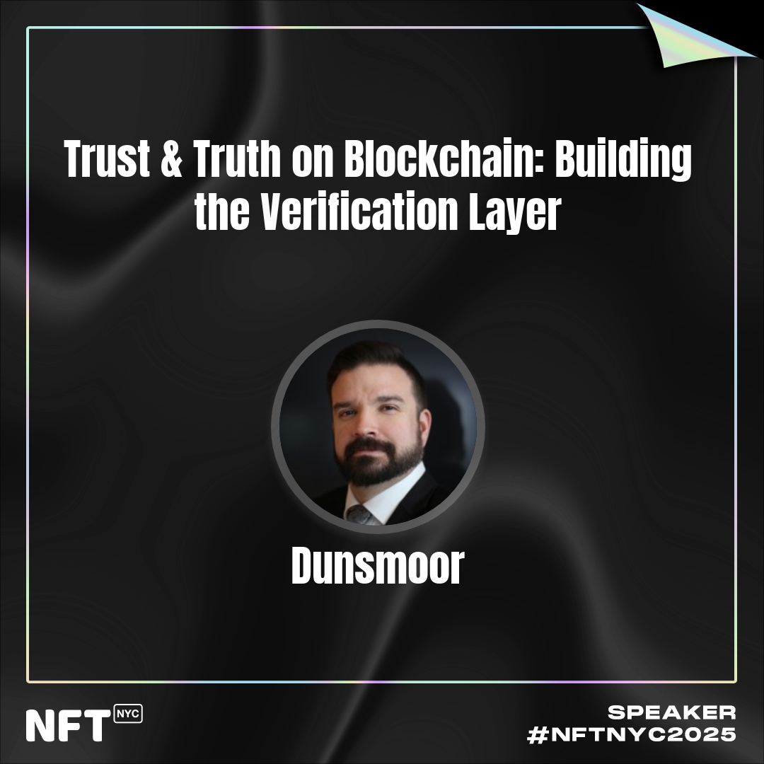 NFT.NYC (@nft_nyc) on Twitter photo Blockchain is redefining trust with verifiable data and digital identity. This talk explores real-world uses—from credential checks to due diligence—while tackling architecture, adoption, and regulation. Learn how this June when <a href="/DunsmoorEsq/">Dunsmoor.eth 🇺🇦 ↑ ⚔️</a> explains how verification tech is Blockchain is redefining trust with verifiable data and digital identity. This talk explores real-world uses—from credential checks to due diligence—while tackling architecture, adoption, and regulation. Learn how this June when <a href="/DunsmoorEsq/">Dunsmoor.eth 🇺🇦 ↑ ⚔️</a> explains how verification tech is