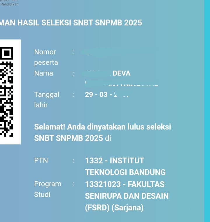 chensorenn's tweet image. GUE KETERIMA FSRD ITB ANJIRRR ๐ญ๐ญ๐ญ ga nyangka bgt๐ makasih ya ITB ga ilfeel liat karbeb watashi
btw ayo anak FSRD ITB mutualan dong๐
#portofoliosnbt2025