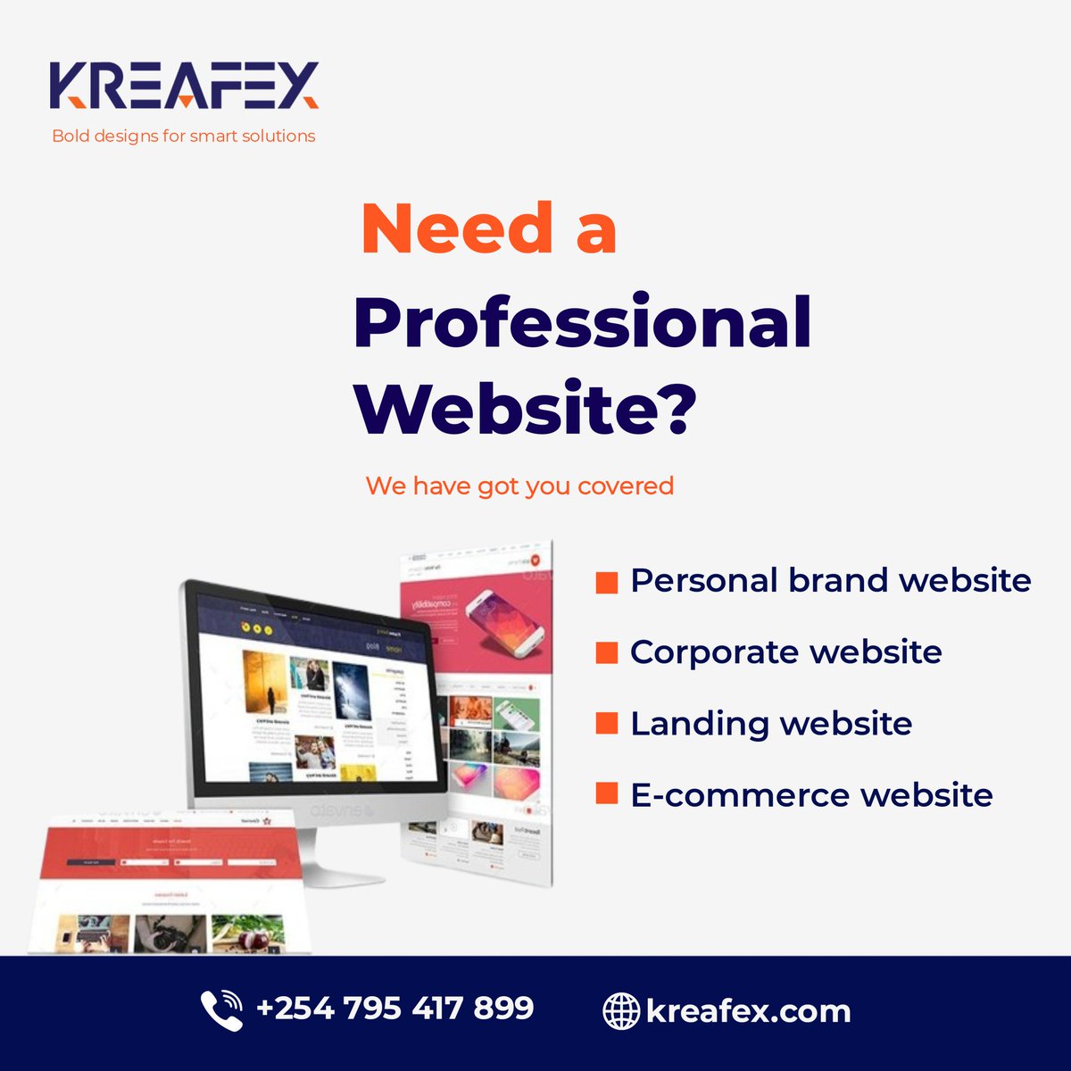 Good design looks clean.
Great design makes people stop scrolling.

This is what goes into every website we create at Kreafex:

Visual balance

Clear hierarchy

Brand personality

Need help standing out? Let’s talk.