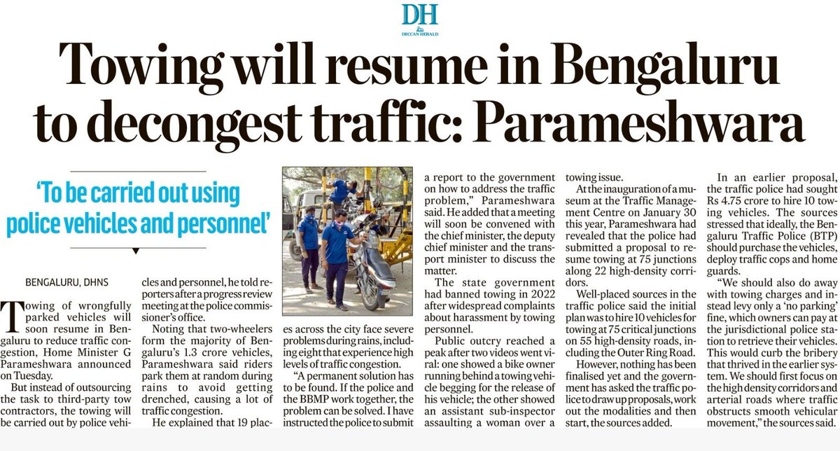 Please resume towing in Hubli also, as now we have restricted roads due to flyover work.
<a href="/HDCityTraffic/">ಹುಬ್ಬಳ್ಳಿ-ಧಾರವಾಡ ಸಂಚಾರ ಪೊಲೀಸ್ H-D Traffic Police</a> <a href="/compolhdc/">HUBBALLI DHARWAD CITY POLICE</a>  <a href="/AshwiniMS_TNIE/">Ashwini M Sripad/ಅಶ್ವಿನಿ ಎಂ ಶ್ರೀಪಾದ್🇮🇳</a> <a href="/nagabhushanb/">Nagabhushan 🇮🇳</a>  <a href="/anilmdesai/">Anil Madan Desai</a> <a href="/Hubballi_Infra/">Hubballi Dharwad Infra</a> <a href="/prashantadur/">PRASHANT ADUR</a> <a href="/hublimandi/">Hubballi Dharwad</a> <a href="/Namma_HD/">ನಮ್ಮ ಹುಬ್ಬಳ್ಳಿ-ಧಾರವಾಡ💛❤️Namma Hubballi-Dharwad</a> <a href="/Namma_Dharwad/">ನಮ್ಮ ಧಾರವಾಡ</a> <a href="/Hublirailusers/">Hubballi Rail Users</a> <a href="/vishwanath1241/">vishwanath somapur</a> <a href="/upendravk/">Upendra V Kukanur</a> <a href="/BhatAnvesh/">Anvesh bhat</a>