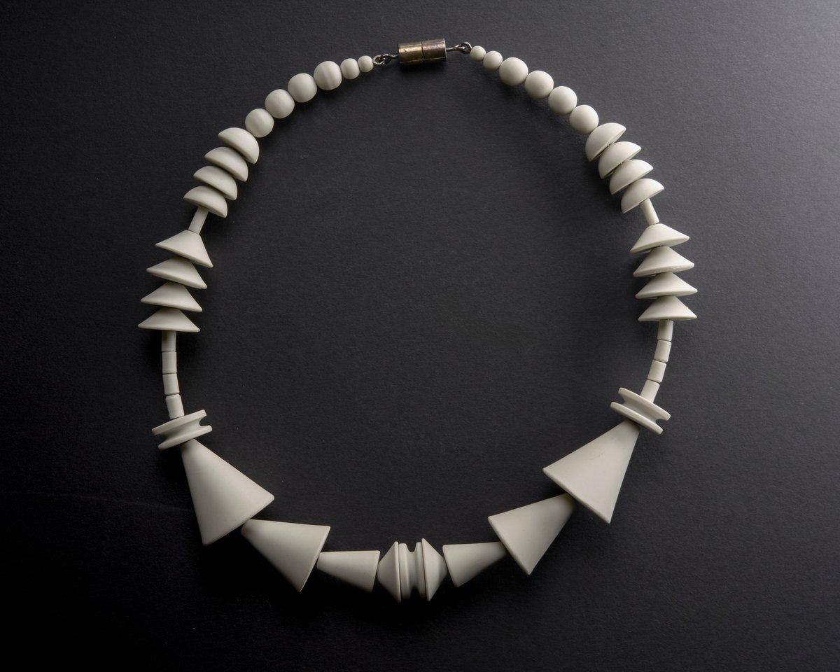 Only a few more weeks until the opening of Jasper 250! We’re sharing another object which you can expect to find in the display. This necklace was designed by British jeweller Wendy Ramshaw (1939-2018) in the 1980s. It features a variety of spherical and conical geometric forms.