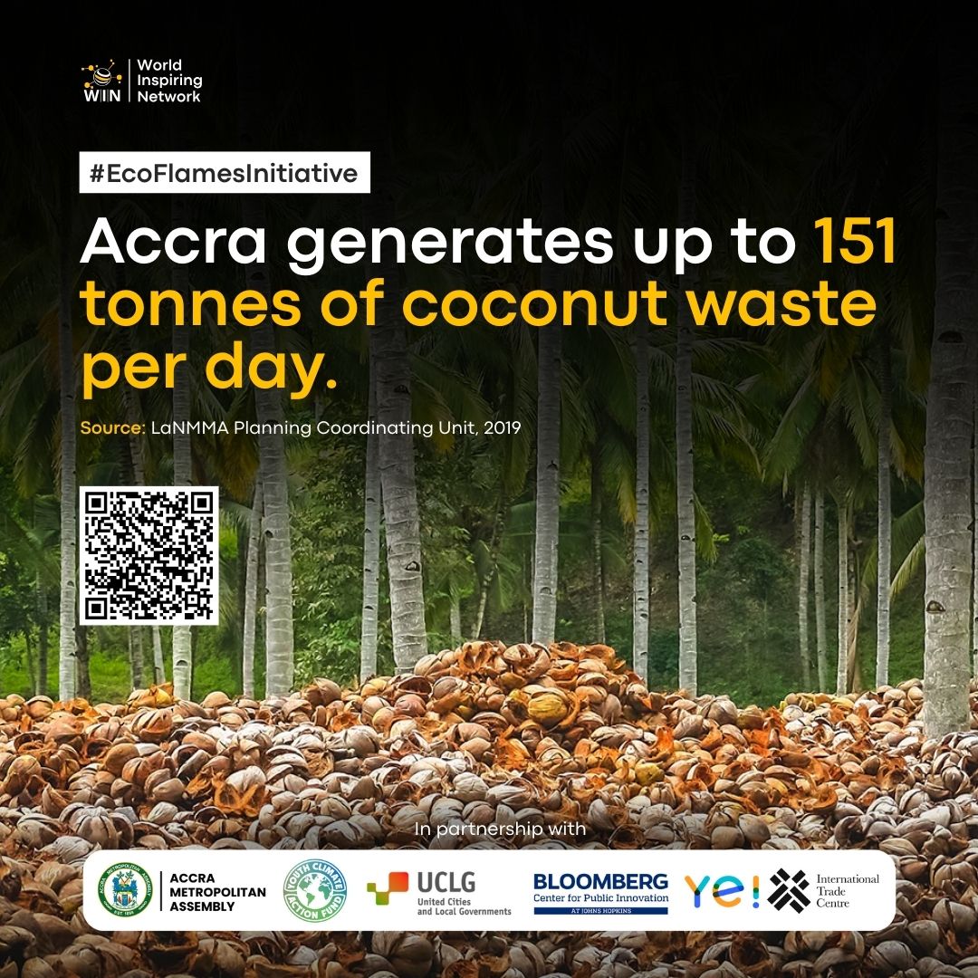 worldINetwork's tweet photo. Accra produces up to 151 tonnes of coconut waste per day.
That’s not just a disposal issue—it’s an opportunity.
Let’s turn waste into clean energy. 
#WorldInspiringNetwork #EcoFlamesInitiative #AccraMetropolitanAssembly   #InternationalTradeCentre #BloomberPhilanthropies https://t.co/j0tSWynMR3