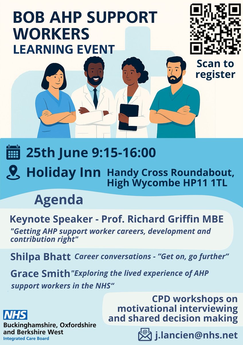 🌟 Calling all AHP Support Workers in the BOB region! 🌟
Join us for an inspiring day packed with insights, networking, and professional development. Don’t miss this opportunity to grow, connect, and thrive!

#AHP #BOBICS #BOBICB #ProfessionalDevelopment #AHPCommunity