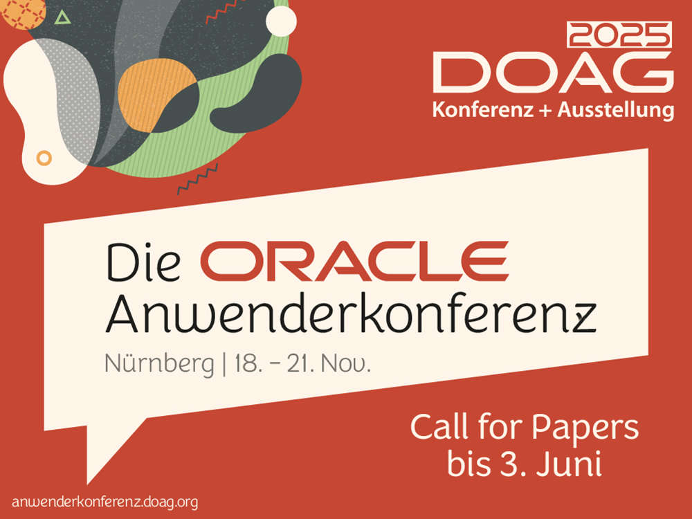 #DOAG2025: Der Call for Papers für die DOAG 2025 Konferenz + Ausstellung ist noch bis Dienstag, den 3. Juni geöffnet! Reicht euren Abstract ein! ➡️ scomp.ly/98jbdJl