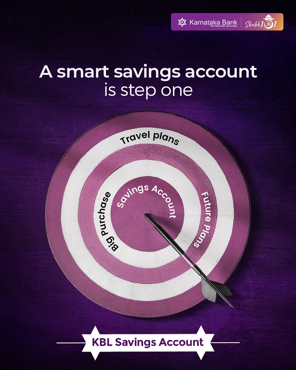 Your bullseye for better financial planning. Hit all your life goals with a savings account.

Apply Now: karnatakabank.com/apply-now

#Karnatakabank #savingsaccount #savings #financialplanning