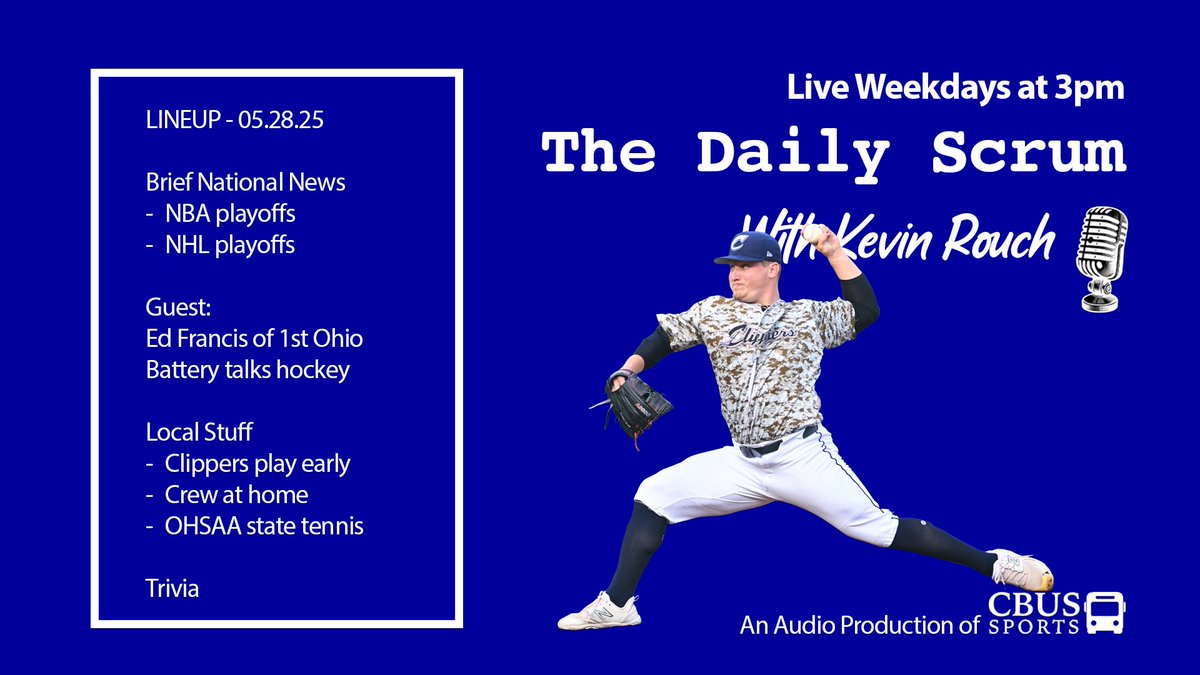 CBUSsports (@cbussportslocal) on Twitter photo Yesterday was our first episode of The Daily Scrum, a sports cast that covers everything from local high schools to national headlines.
Miss it? No prob!
Weāre back at it today, live at 3pm. Our guest is Ed Francis of <a href="/BlueJacketStats/">Ed Francis</a>!
Check it out ā¬
m.youtube.com/@cbussportsloc⦠Yesterday was our first episode of The Daily Scrum, a sports cast that covers everything from local high schools to national headlines.
Miss it? No prob!
Weāre back at it today, live at 3pm. Our guest is Ed Francis of <a href="/BlueJacketStats/">Ed Francis</a>!
Check it out ā¬
m.youtube.com/@cbussportslocā¦