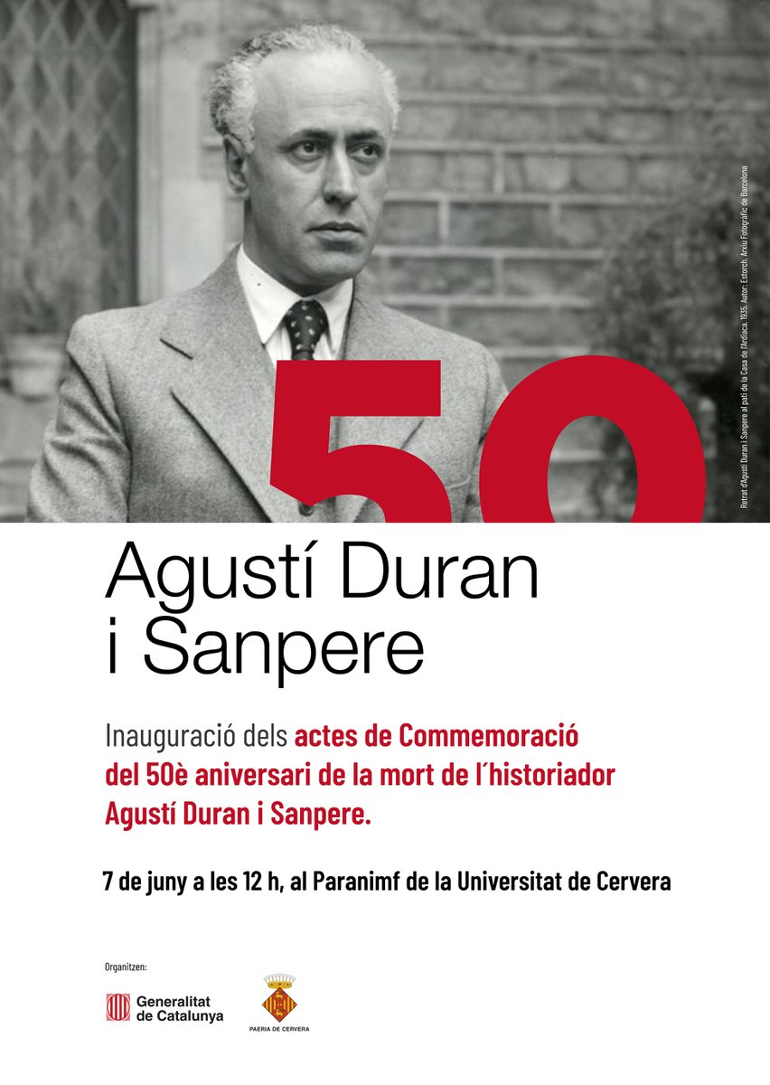 ✅ #Cervera acollirà l’acte inaugural de l’Any Duran i Sanpere.

▶️ Presidit per la consellera de Cultura, Sònia Hernández, inclourà la lectura de textos autobiogràfics i la interpretació de peces musicals, a càrrec de La Caserna i el <a href="/Conserv_Cervera/">Conservatori de Cervera</a>.

ℹ️ja.cat/CU9kp.