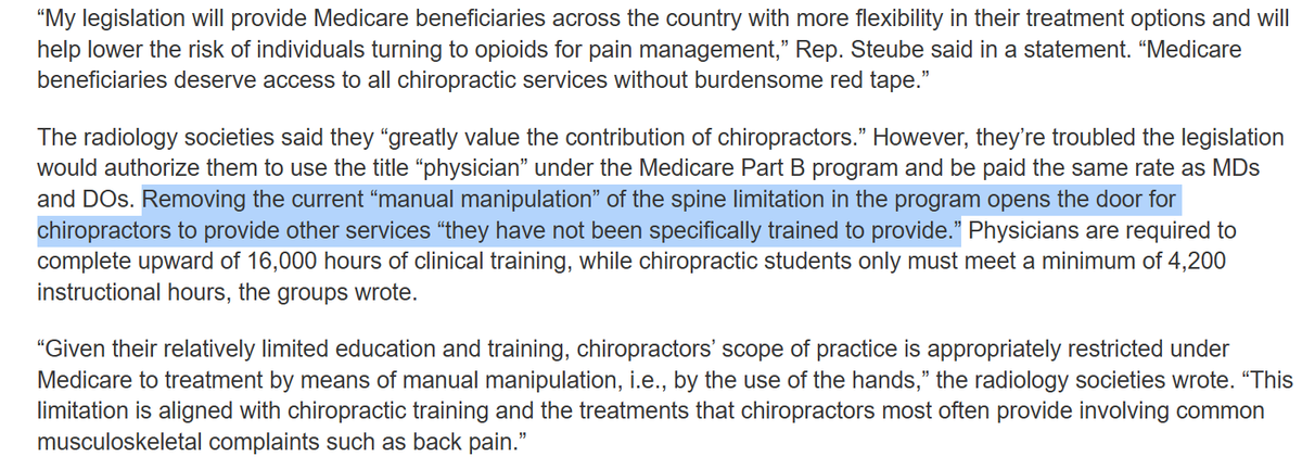 Kenneth21655592's tweet photo. Radiology societies voice ‘strong opposition’ to bill expanding Medicare coverage for chiropractic services
Should chiropractors be permitted to use the title “physician” under Medicare Part B? #Radiology #Medicine #Radbusiness #MedX #MedTwitter #sportsmed #orthotwitter #OMM
https://t.co/daSAedLR8I