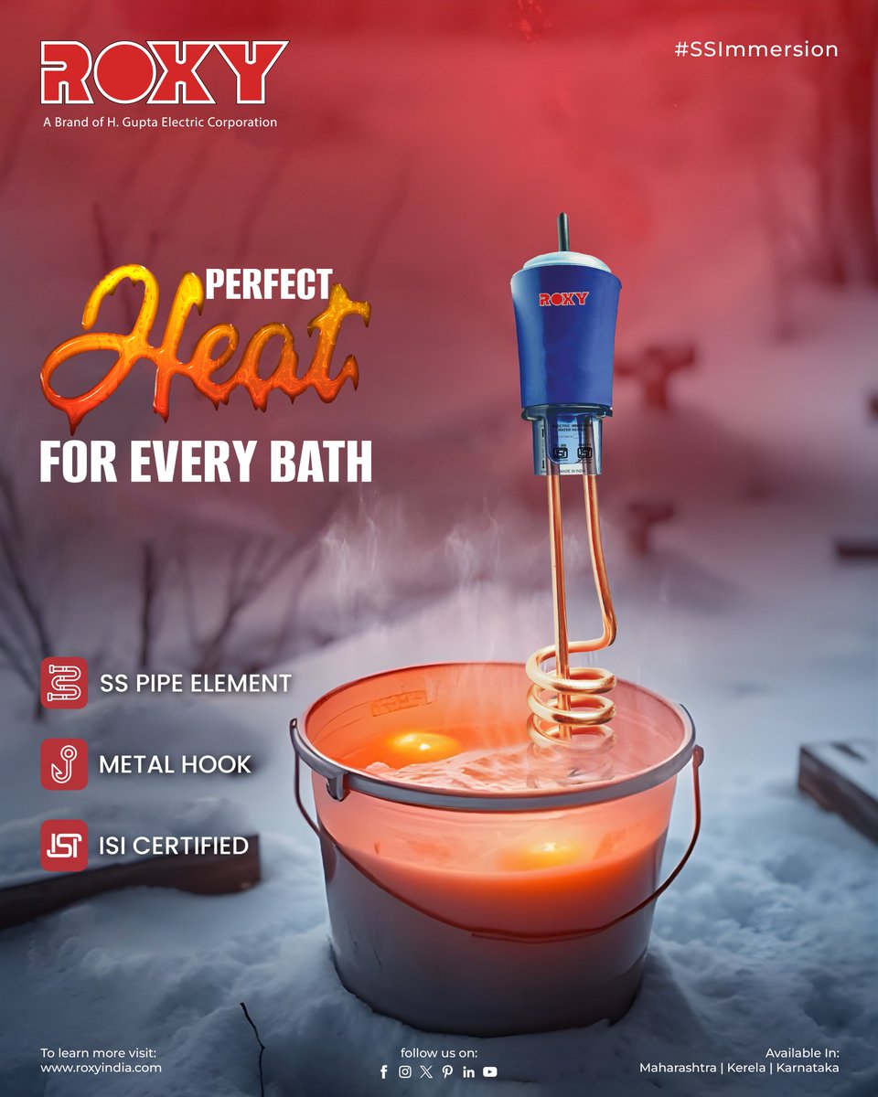 RoxyAppliances's tweet image. Chilly mornings? No worries! 🔥 Get the Perfect Heat for every bath with ROXY SS Immersion Rod – safe, efficient, and ISI certified! 💧🛁
.
.
.
For more visit:- roxyindia.com
.
.
.
#RoxyImmersionRod #PerfectHeat #WinterEssential