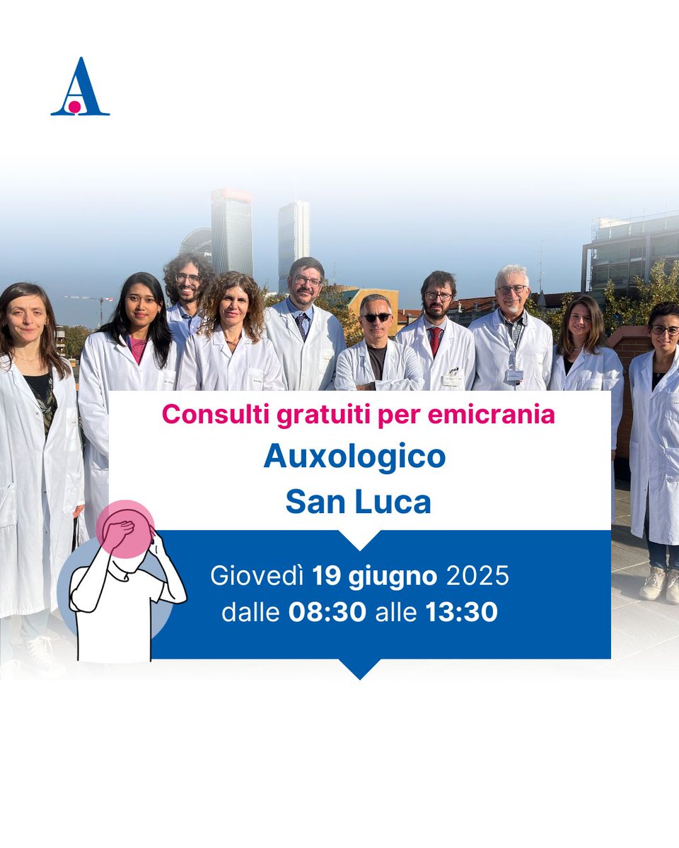 Istituto Auxologico Italiano (@twittauxologico) on Twitter photo Giovedì 19 giugno Auxologico San Luca a Milano (P.le Brescia 20) partecipa all’Open Day Emicrania, promosso da <a href="/FondazioneOnda/">Fondazione Onda</a> , offrendo consulti neurologici gratuiti dedicati all’emicrania.
I consulti si terranno dalle ore 8.30 alle 13.30.
auxologico.it/eventi/consult… Giovedì 19 giugno Auxologico San Luca a Milano (P.le Brescia 20) partecipa all’Open Day Emicrania, promosso da <a href="/FondazioneOnda/">Fondazione Onda</a> , offrendo consulti neurologici gratuiti dedicati all’emicrania.
I consulti si terranno dalle ore 8.30 alle 13.30.
auxologico.it/eventi/consult…