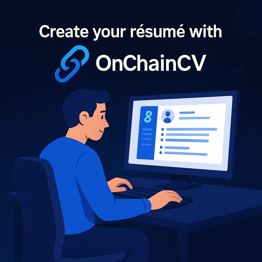 OnChainCV's tweet photo. Building your résumé for the decentralized future?
Start with OnChainCV — your professional identity, verified on-chain.
We’re shaping the next-gen standard for #Web3 résumés.
And we can’t wait for you to try it soon 👀 https://t.co/blUPm0LKgu