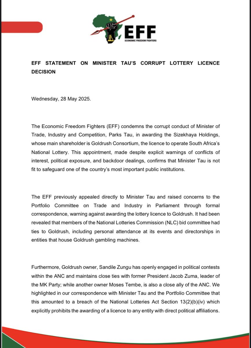 Economic Freedom Fighters tweet media