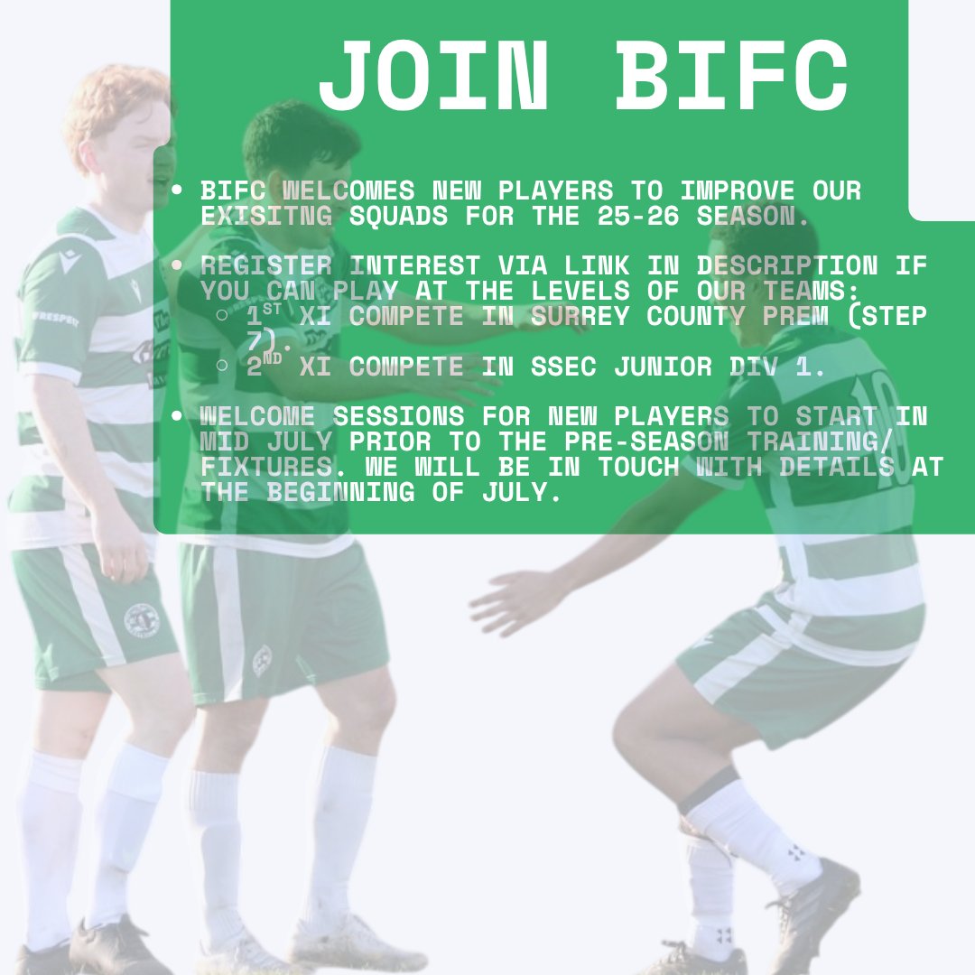 Battersea Ironsides FC (@bifcxi) on Twitter photo New players wanted for 25-26 season.
Join BIFC by registering on the below link. We will be in touch with further details in early July.
forms.gle/g3WbJyfNSDZQ6e…
<a href="/SurreyPremierFL/">Surrey Premier County Football League</a> <a href="/NonLeagueHQ1/">NonLeagueHQ</a> <a href="/findaplayer/">Find A Player</a> New players wanted for 25-26 season.
Join BIFC by registering on the below link. We will be in touch with further details in early July.
forms.gle/g3WbJyfNSDZQ6e…
<a href="/SurreyPremierFL/">Surrey Premier County Football League</a> <a href="/NonLeagueHQ1/">NonLeagueHQ</a> <a href="/findaplayer/">Find A Player</a>