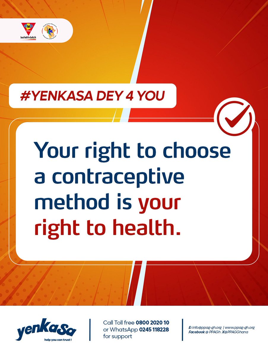 Everyone has the right to access accurate information on contraceptives so they can make informed decisions about their sexual and reproductive health. Talk to us at Yenkasa. We dey for you!
#yenkasadey4you
#helpyoucantrust #Selfcare #SRHRTruths