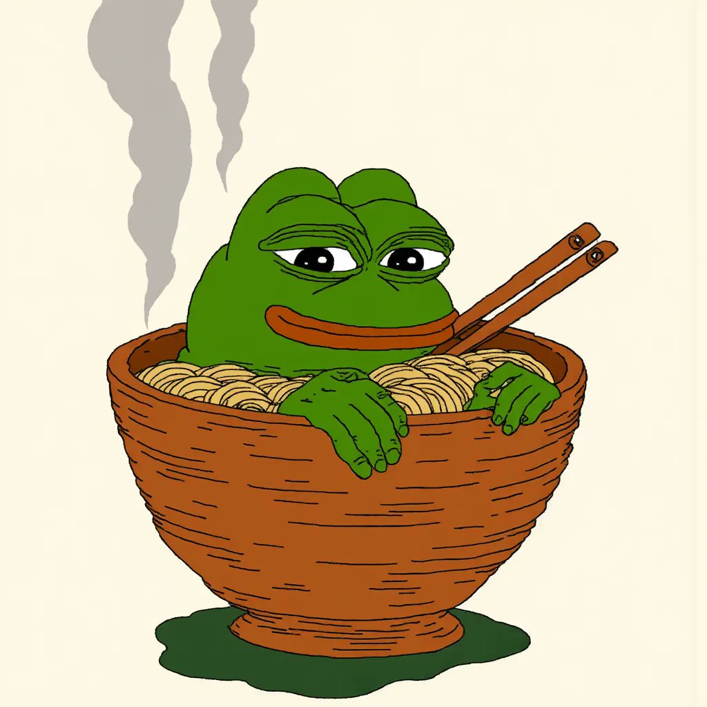 japhy_on_sol's tweet image. Pepe inside a giant ramen bowl
Relaxed, like it’s a spa. Steam rising, noodles everywhere 🍜🧖‍♂️