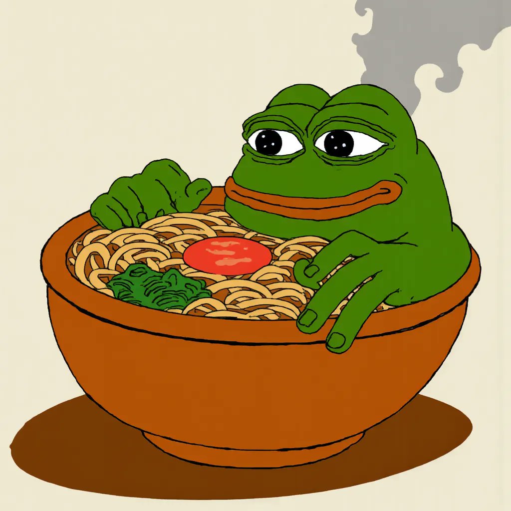 japhy_on_sol's tweet image. Pepe inside a giant ramen bowl
Relaxed, like it’s a spa. Steam rising, noodles everywhere 🍜🧖‍♂️