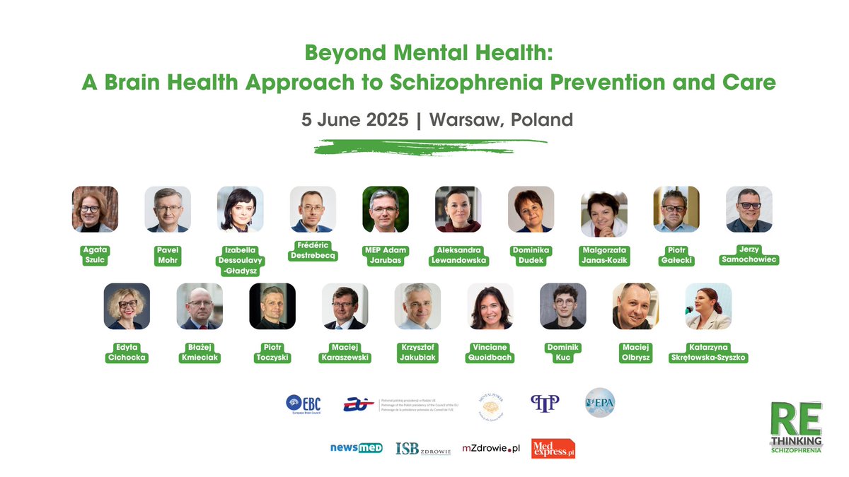 The speakers of the Rethinking schizophrenia event will explore how early intervention, innovative treatments &amp; social policy reforms can reshape schizophrenia care across Europe.

📅 5 June 2025
🕒 8:30-14:00
📍 Warsaw

Discover the programme &amp; join us!👉 braincouncil.eu/event/beyond-m…