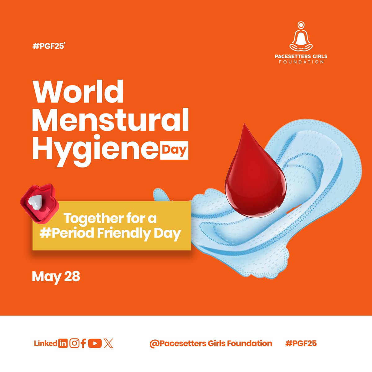 PacesettersGF's tweet photo. It’s #WorldMenstrualHygieneDay 🩸
This year’s theme  “Together for a #PeriodFriendlyDay” is a powerful reminder that no one should feel shame for something so natural.

Let’s talk periods, break the stigma, and make hygiene products accessible for all.
#MHDay2025
 #PGF https://t.co/PLg4qxbJu8