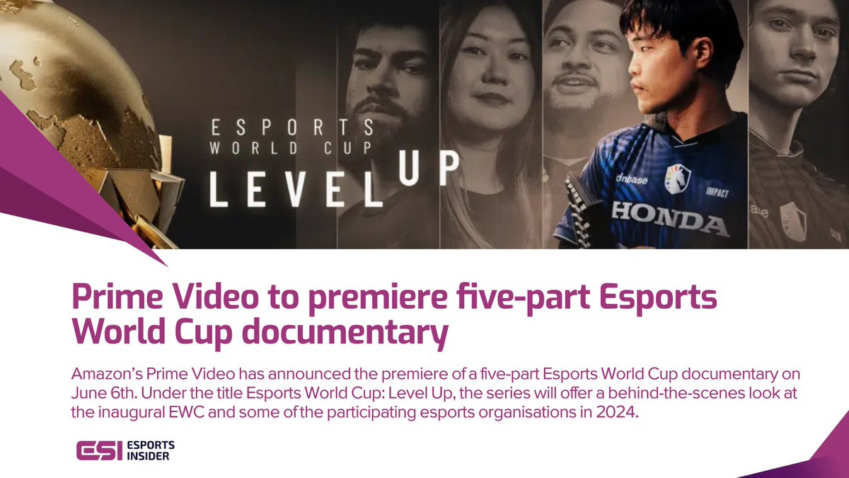 esportsinsider's tweet image. 🎥  New #esports doc alert! Level Up, a five-part @PrimeVideo series gives a raw look at the world’s richest esports event: the $60M @EWC_EN 🎮 💰 
Streaming starts June 6! More details ➡️  esportsinsider.com/2025/05/prime-… 

#EWC2024 #EsportsDocumentary #documentary