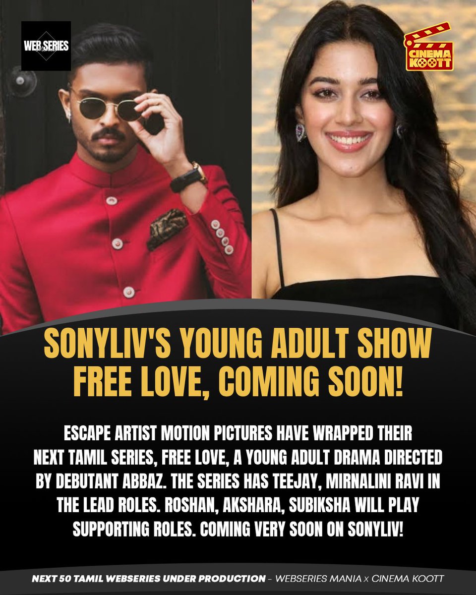 #FreeLove final edit locked and content delivery works going on. 

Coming soon yo SonyLIV, possibly September! 

Starring Teejay and Mrinalini Ravi, the series is produced by ESCAPE Artists Madan. 

A young adult drama on the lines of Euphoria