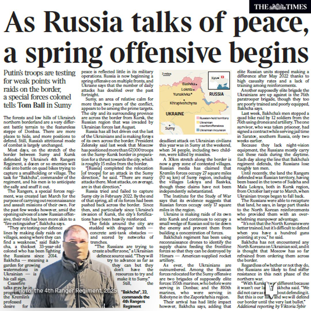 Rangers_uasof's tweet image. The Times reporter explores the northern frontline and how the SOF of Ukraine and the 4th Ranger Regiment defend Sumy region.