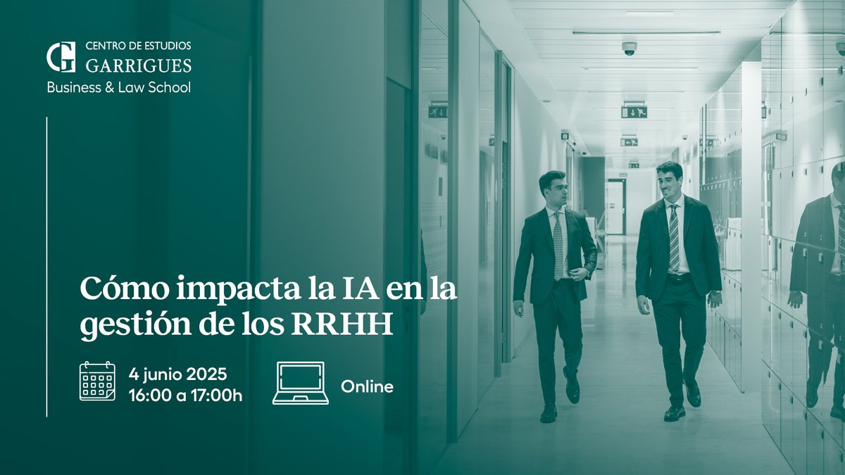 Desde el Curso Especialista en Inteligencia Artificial aplicada a los Recursos Humanos del Centro de Estudios Garrigues, te invitamos a participar en esta jornada el próximo miércoles 4 de junio a las 16:00h.

centrogarrigues.com/nuestro-centro…