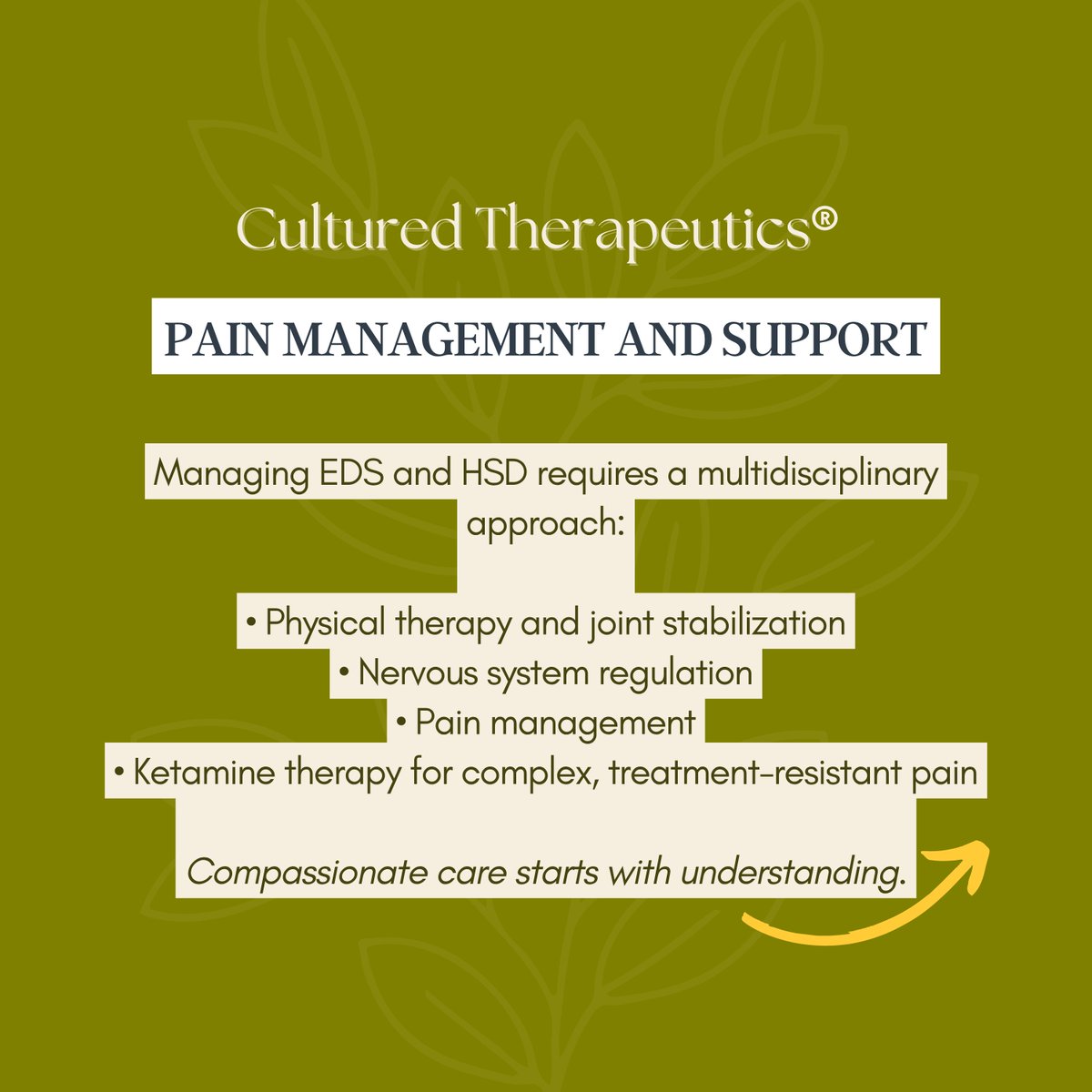 CulturedDMV's tweet image. Many with Ehlers-Danlos Syndromes (EDS) or Hypermobility Spectrum Disorders (HSD) live with daily chronic pain.
Specialized care, including ketamine therapy, can offer relief.
Let’s raise awareness this month.

#EDSawareness #HSDMonth #ChronicPain #KetamineCare #PainSpecialist