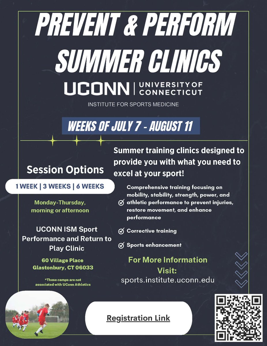 We are hosting summer clinics for athletes seeking enhanced performance and injury prevention. Learn more and register at the link below!

sports.institute.uconn.edu/summer-trainin…