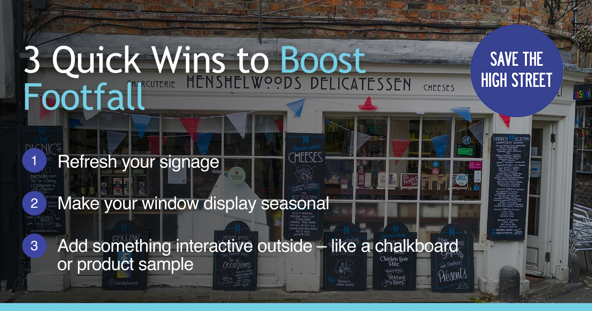 Want to attract more footfall to your shop? Try these three small changes:
Refresh your signage
Make your window display seasonal
Add something interactive outside – like a chalkboard or product sample
Sometimes small tweaks make the biggest difference.