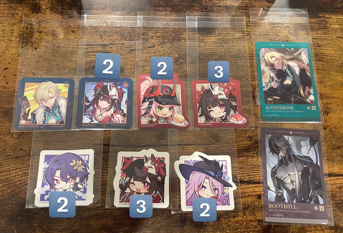【交換】崩壊スターレイル スタレ スシロー 夢を重ねて

譲》ピック…アベンチュリン 花火
ステッカー…レイシオ ジェイド 花火 乱破 シークレット
メタカ…ブートヒル アベンチュリン

求》ピック…ロビン1〜2
ステッカー…ロビン2〜3
メタカ…サンデー ロビン
同異種 サンデー

↓続き