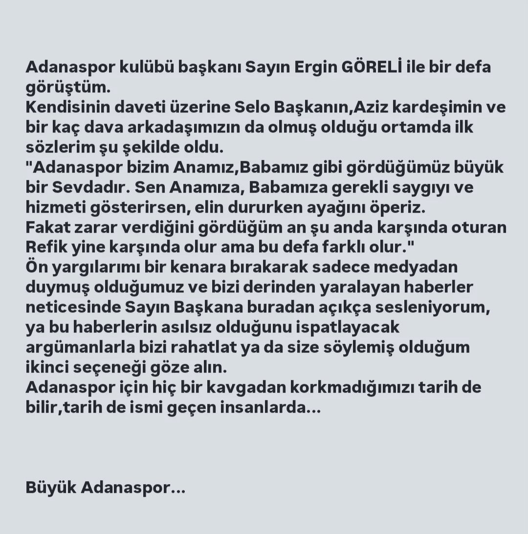 Adanaspor için hiç bir kavgadan korkmadığımızı tarih de bilir tarih de ismi geçen insanlarda!

Büyük Adanaspor...