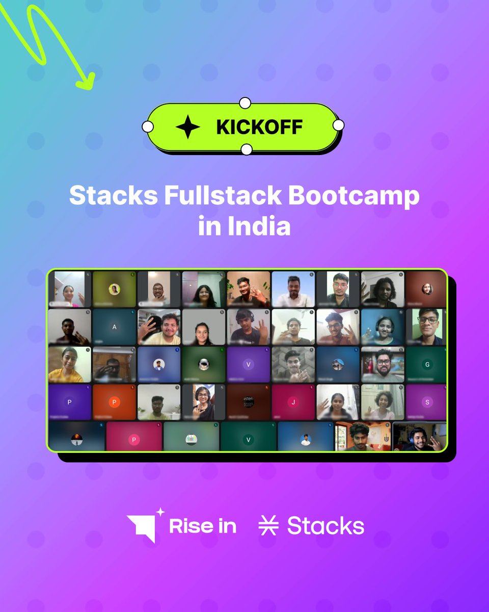 ✨ Rise In (@riseinweb3) on Twitter photo We just kicked off our first-ever <a href="/Stacks/">stacks.btc</a> Fullstack Bootcamp in India! 🇮🇳
Over 40+ builders have joined us to start their web3 journey with Stacks and Clarity. 🔥
Let’s build something great together! We just kicked off our first-ever <a href="/Stacks/">stacks.btc</a> Fullstack Bootcamp in India! 🇮🇳
Over 40+ builders have joined us to start their web3 journey with Stacks and Clarity. 🔥
Let’s build something great together!