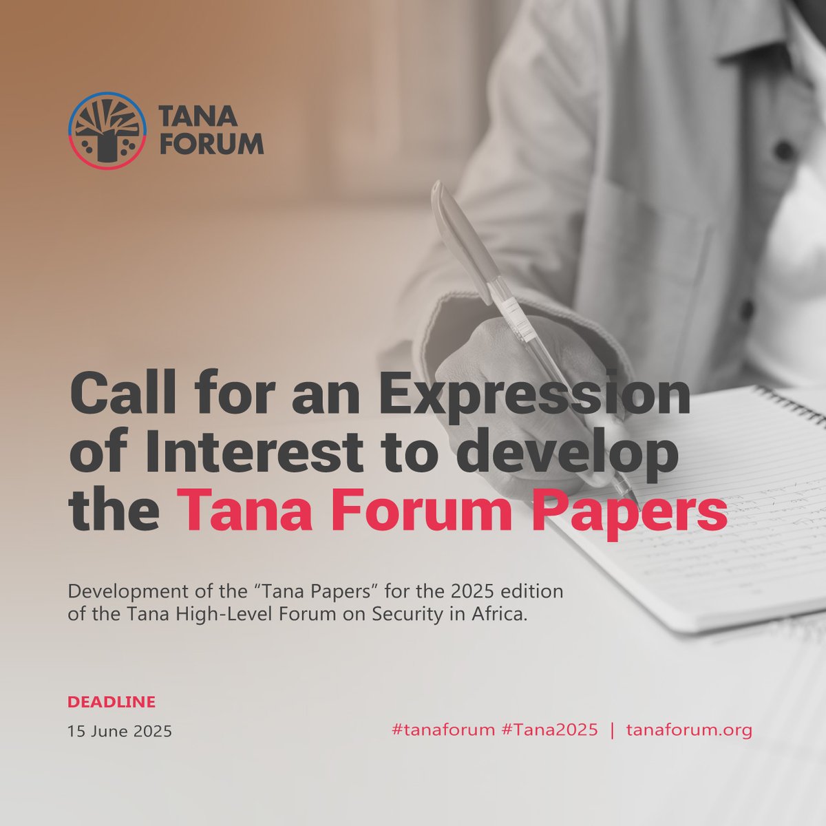 Tana High-Level Forum on Security in Africa (@tanaforum) on Twitter photo 🔍 Call for Abstracts!
The 2025 #TanaForum invites policy thinkers to submit papers on:
🌍 Africa in an Evolving Global Order: Threats to #Multilateralism
📝 Deadline: June 15, 2025
📩 Submit: h.cynthia@ipss-addis.org
More info: bit.ly/4jqOv0e
#Africa #TanaPapers 🔍 Call for Abstracts!
The 2025 #TanaForum invites policy thinkers to submit papers on:
🌍 Africa in an Evolving Global Order: Threats to #Multilateralism
📝 Deadline: June 15, 2025
📩 Submit: h.cynthia@ipss-addis.org
More info: bit.ly/4jqOv0e
#Africa #TanaPapers