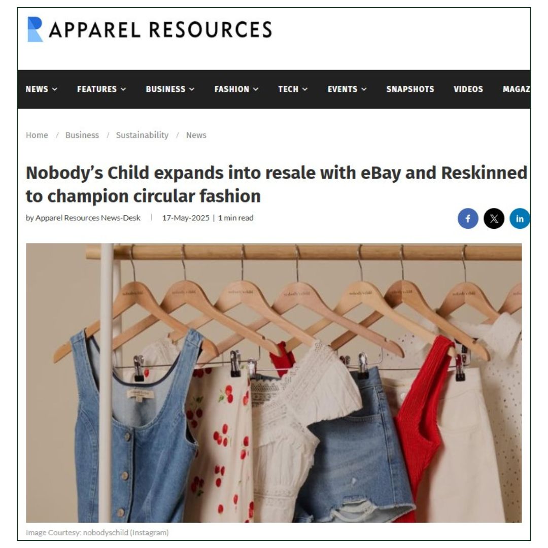 WRAP (@wrap_ngo) on Twitter photo British design brand <a href="/NobodysChild/">Nobody's Child</a> has furthered its commitment to circular fashion by expanding into resale with <a href="/eBay_UK/">eBay UK</a> and Reskinned, reports <a href="/apparel_res/">Apparel Resources</a>.
Nobodyβs Child is a signatory of our #UKTextilesPact, formally Textiles 2030, aimed at reducing the fashion industryβs British design brand <a href="/NobodysChild/">Nobody's Child</a> has furthered its commitment to circular fashion by expanding into resale with <a href="/eBay_UK/">eBay UK</a> and Reskinned, reports <a href="/apparel_res/">Apparel Resources</a>.
Nobodyβs Child is a signatory of our #UKTextilesPact, formally Textiles 2030, aimed at reducing the fashion industryβs