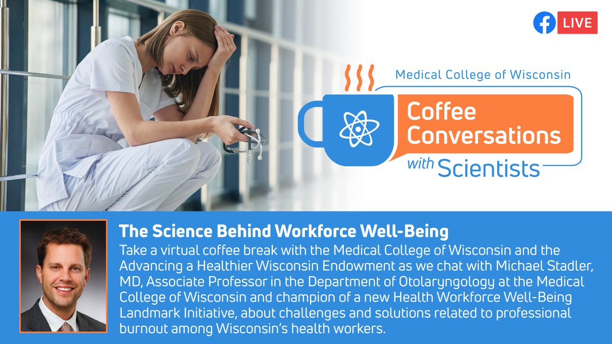 Advancing a Healthier Wisconsin Endowment (@ahwendowment) on Twitter photo 🔴 LIVE TODAY at NOON
Join us for #CoffeeConversations with Dr. Michael Stadler from <a href="/MedicalCollege/">Medical College of Wisconsin</a> as we explore professional burnout among WI's health workers.
📺 Watch here: hubs.li/Q03nlZfT0
#HealthWorkerWellbeing #HealthcareBurnout <a href="/RayRashaan/">Rayna Andrews</a> 🔴 LIVE TODAY at NOON
Join us for #CoffeeConversations with Dr. Michael Stadler from <a href="/MedicalCollege/">Medical College of Wisconsin</a> as we explore professional burnout among WI's health workers.
📺 Watch here: hubs.li/Q03nlZfT0
#HealthWorkerWellbeing #HealthcareBurnout <a href="/RayRashaan/">Rayna Andrews</a>
