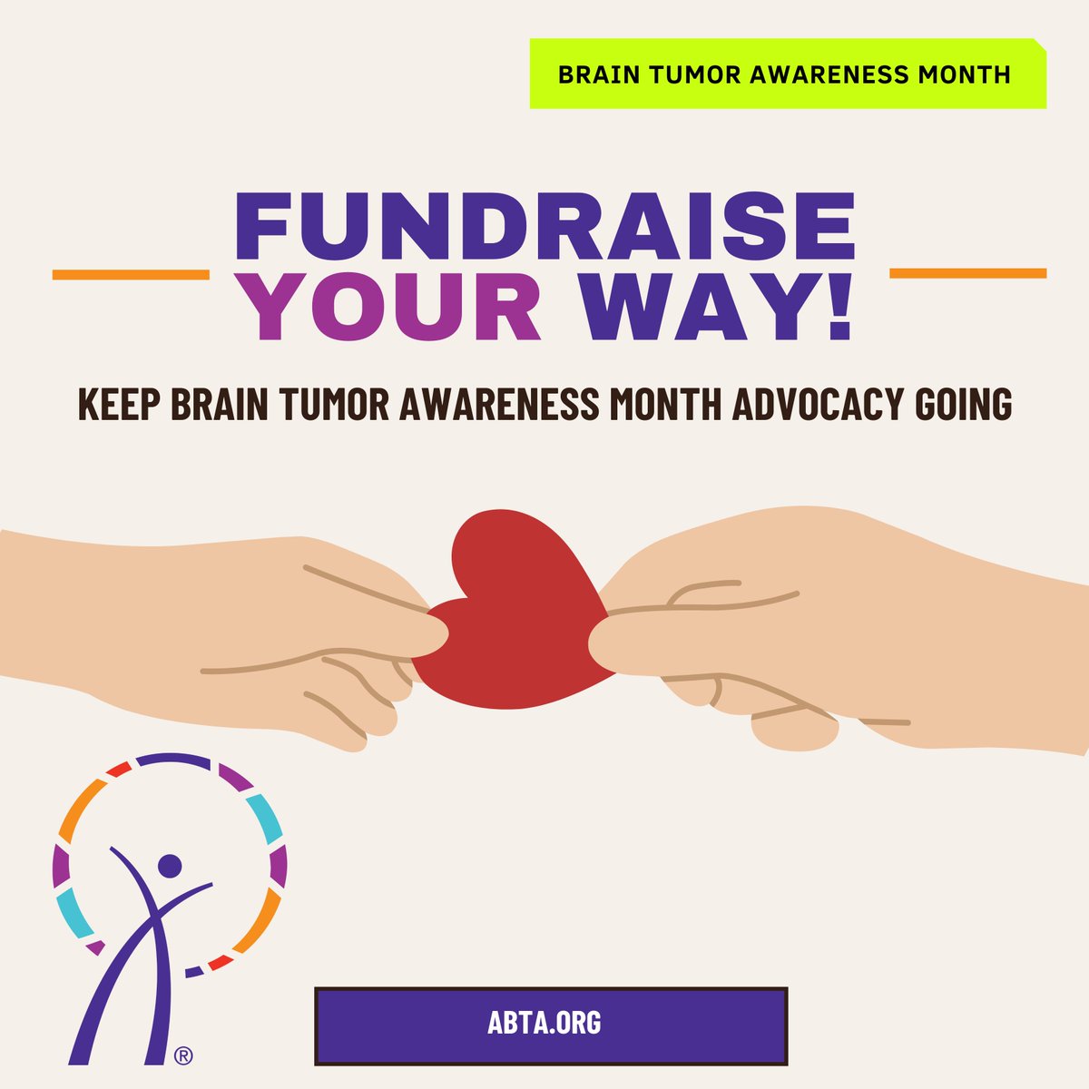 American Brain Tumor Association (@theabta) on Twitter photo Your birthday. A bake sale. A livestream. A walk in the park.
With #FundraiseYourWay, any activity becomes brain tumor advocacy 💙
Support research, patients & progress — your way.
👉 abta.org/get-involved/f…
#BrainTumorStrong #DIYFundraiser #BrainTumorAwareness #MakeItCount Your birthday. A bake sale. A livestream. A walk in the park.
With #FundraiseYourWay, any activity becomes brain tumor advocacy 💙
Support research, patients & progress — your way.
👉 abta.org/get-involved/f…
#BrainTumorStrong #DIYFundraiser #BrainTumorAwareness #MakeItCount
