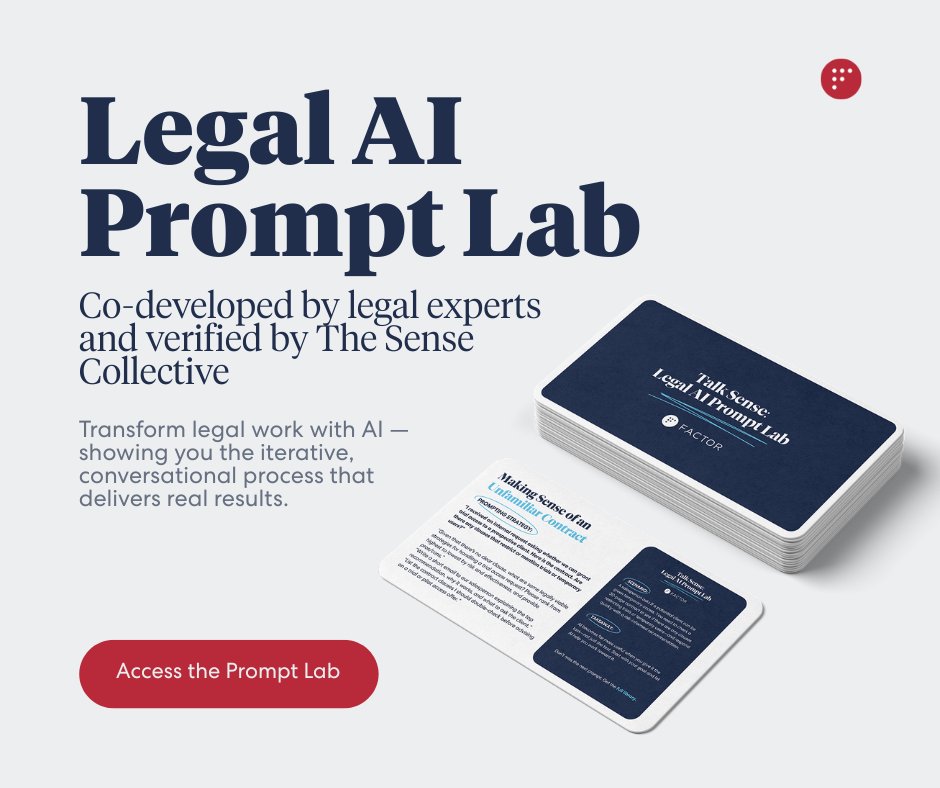 Have you checked out our Talk Sense: AI Prompt Lab yet? 

We built it to help legal teams stop waiting for the “perfect” GenAI use case, and start integrating AI into real, everyday work. 

One good use case is all it takes to shift what feels possible. 

ow.ly/paSu50VZX6G