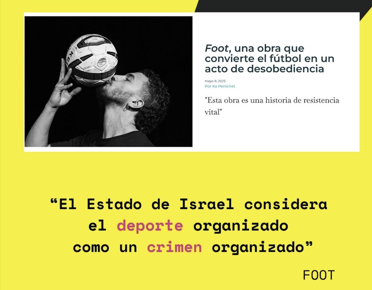 ¡ULTIMAS FUNCIONES!

🇵🇸 FOOT 🇵🇸
Jueves y viernes
19h

“El Estado de Israel considera el deporte organizado como un crimen organizado”

⚽️ Un futbolista palestino
⚽️ Un monólogo poético
⚽️ Un camino de controles militares, corrupción y muerte

💌 Entradas
sge.st/CCqwb--