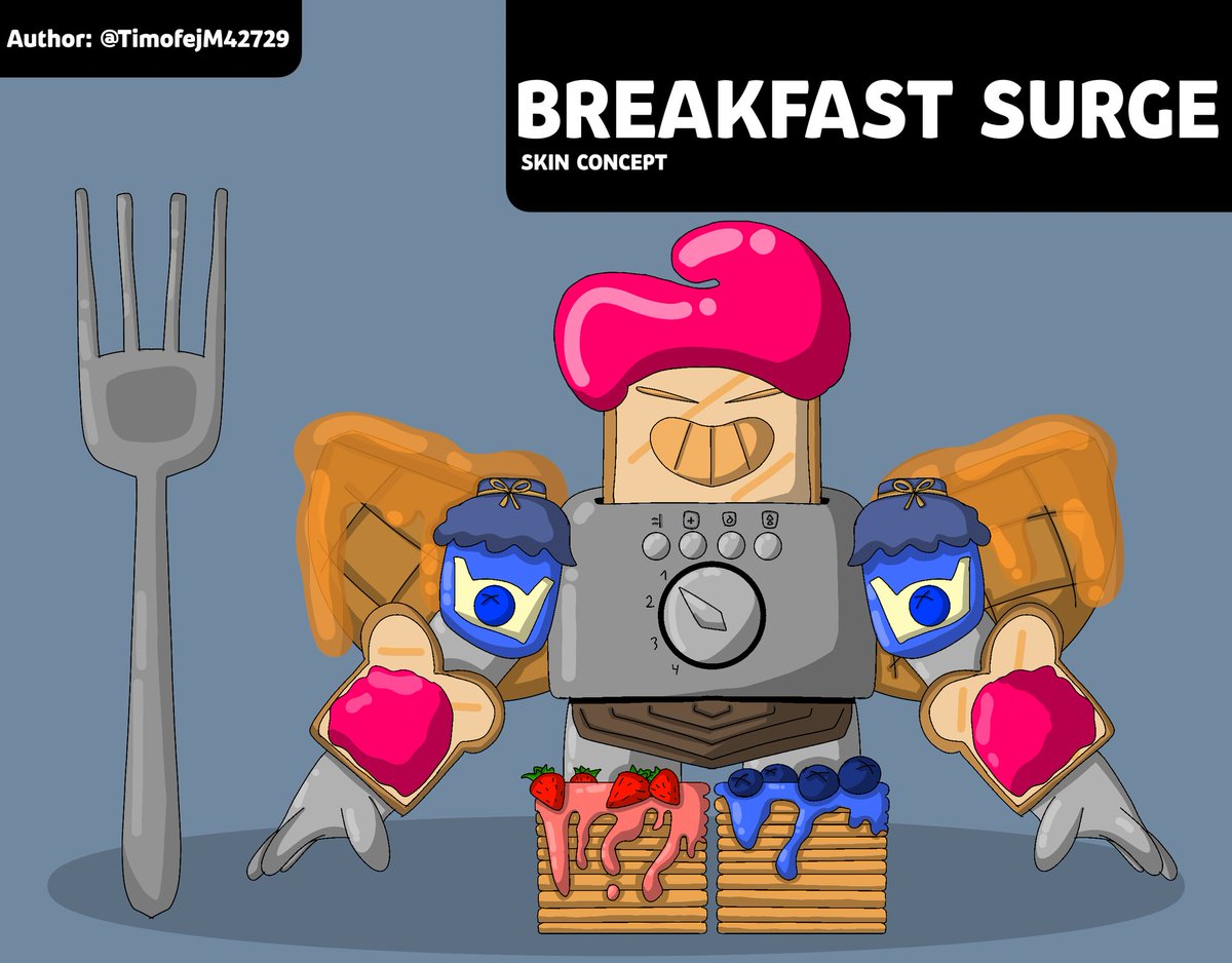 TimofejM42729's tweet photo. Skin for the new contest from @xwhitebrim - Breakfast Surge
Price: 149 gems/5000 blings
#BrawlStars #BrawlStarsArt #surge https://t.co/fqv51dFYkt
