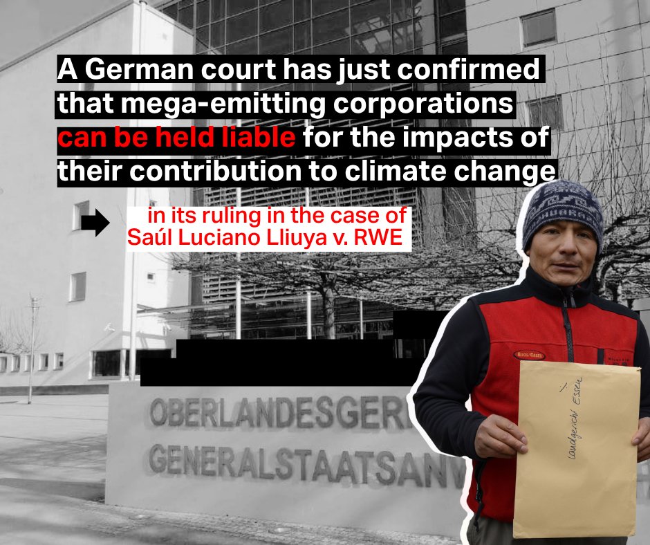 ⚖️Huge win for climate justice⚖️A German court has today confirmed that major corporations with high emissions can be held liable for the impacts of their climate change contribution on communities.

climatechangenews.com/2025/05/27/the… 1/4