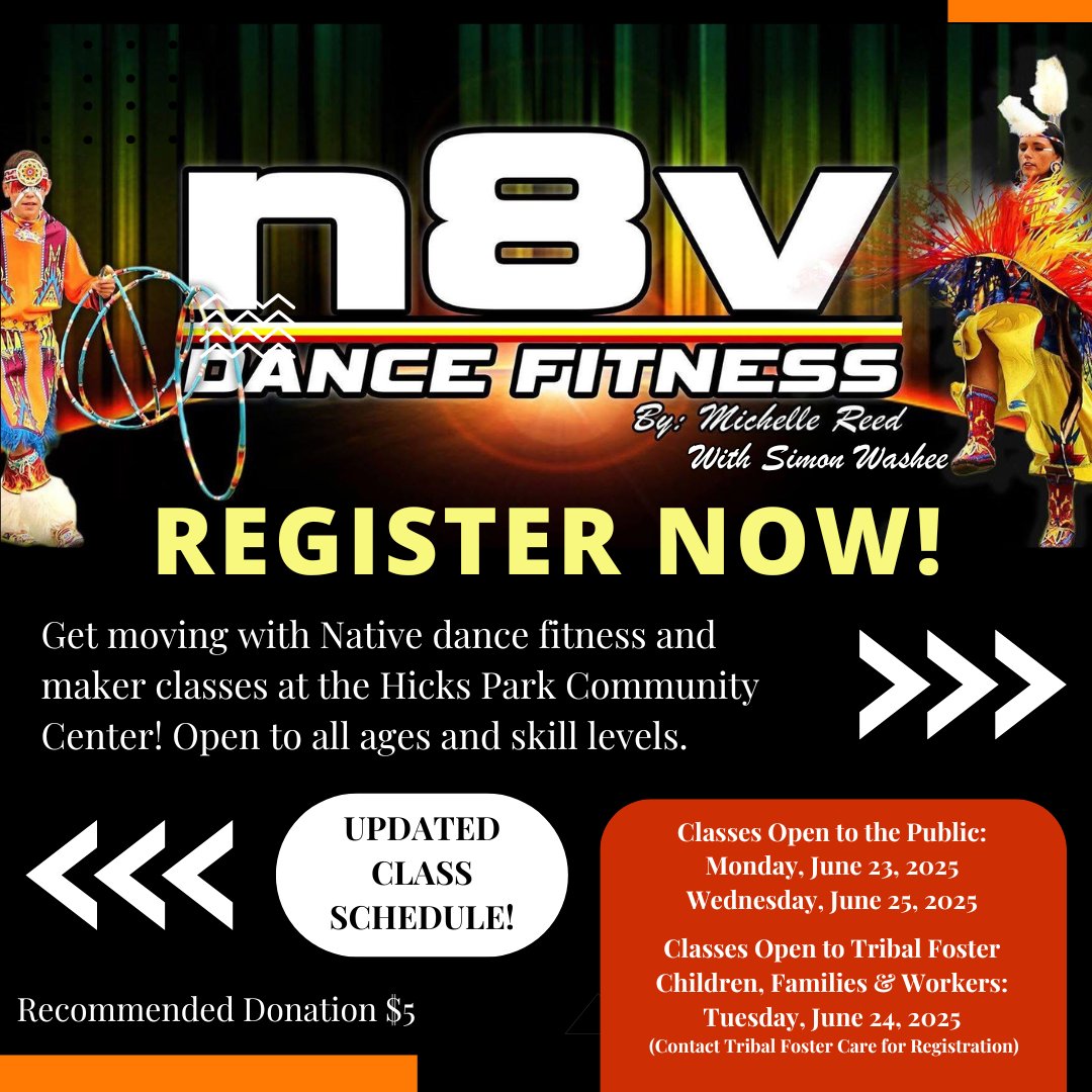 thevnnapp's tweet image. 🔥 REGISTER NOW for N8V Dance Fitness! 🔥

Monday, June 23, 2025: eventbrite.com/e/n8v-dance-fi…

Tuesday, June 24, 2025: Tribal Foster Children, Families, and Workers

Wednesday, June 25, 2025: eventbrite.com/e/n8v-dance-fi…

#N8VDanceFitness #RegisterNow #NativeWellness