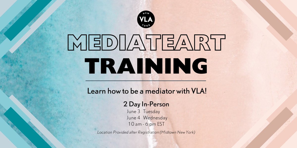 ONLY 3 spots left！
Learn to be a Mediator with VLA! Two-day workshop. Attorneys earn up to 16 CLE.
RSVP @ ow.ly/KF3X50VKG5f

#mediateart #mediator #attorney #CLE