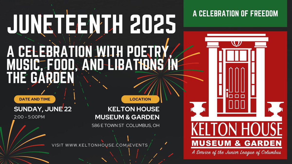 OhioPoetry's tweet image. Mark your calendars: On June 22nd, the Ohio Poetry Association partners with the Kelton House Museum & Garden and Poets Against Racism & Hate USA to sponsor a Juneteenth Celebration. More info at ohiopoetryassn.blogspot.com/2025/05/junete…