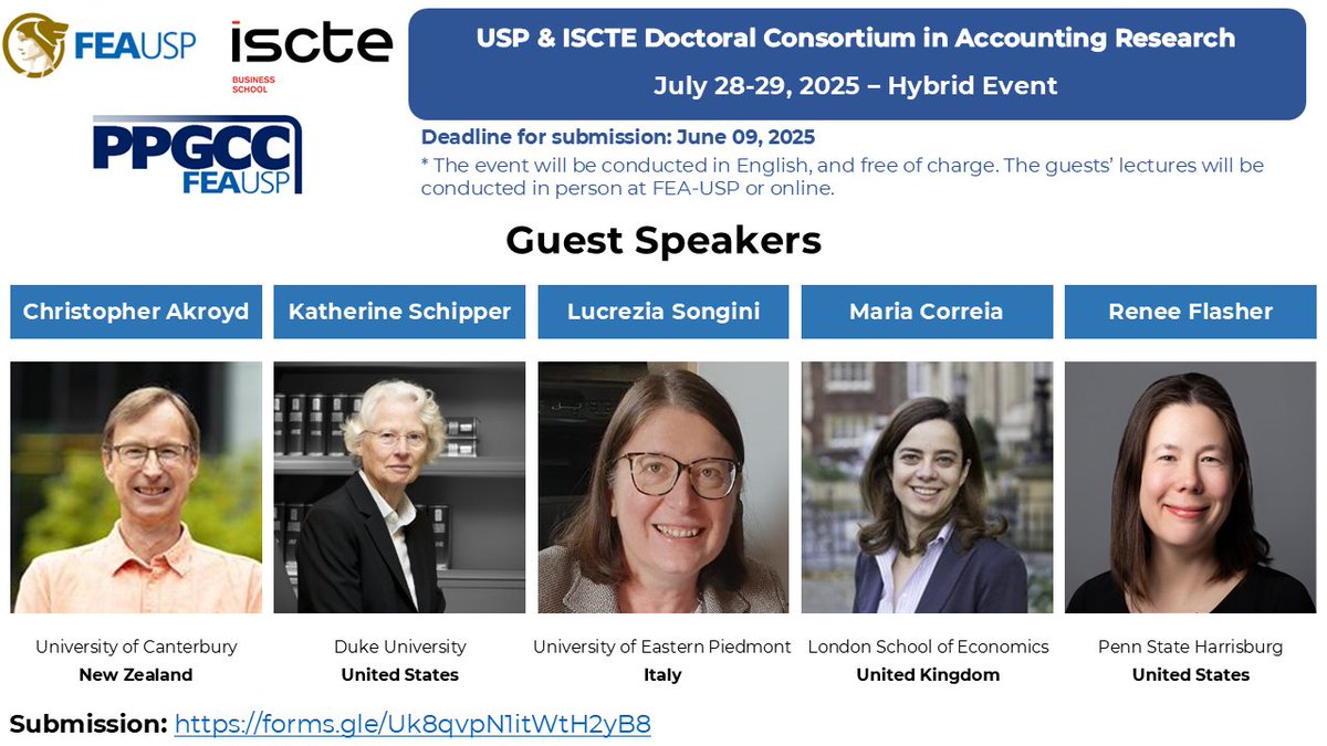 ppgccfea's tweet image. X USP Doctoral Consortium in Accounting Research
June 9: Deadline for submitting the research proposals.
lnkd.in/eBvePRZK